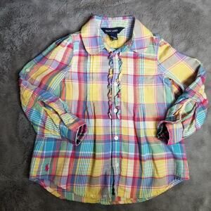 Ralph Lauren Plaid Ruffle Girls Button Up